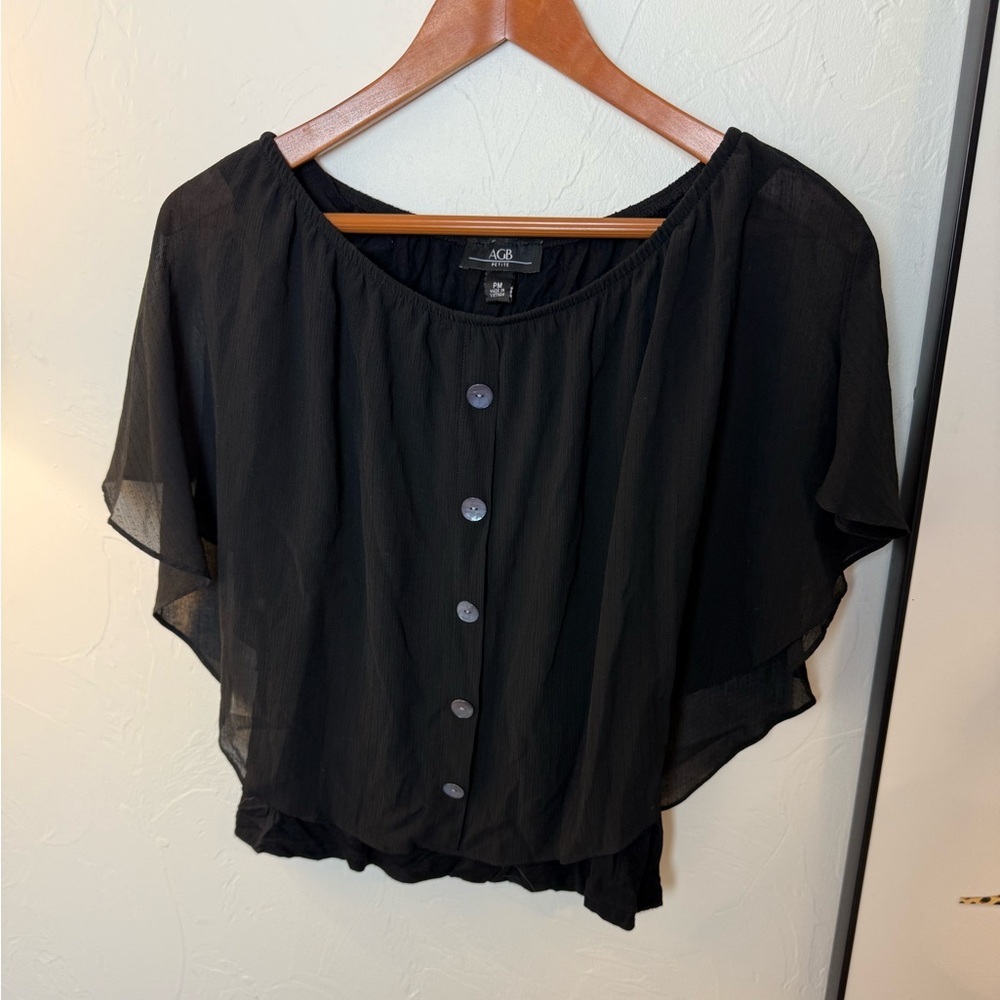 AGB Black Sheer Button-Front Blouse
